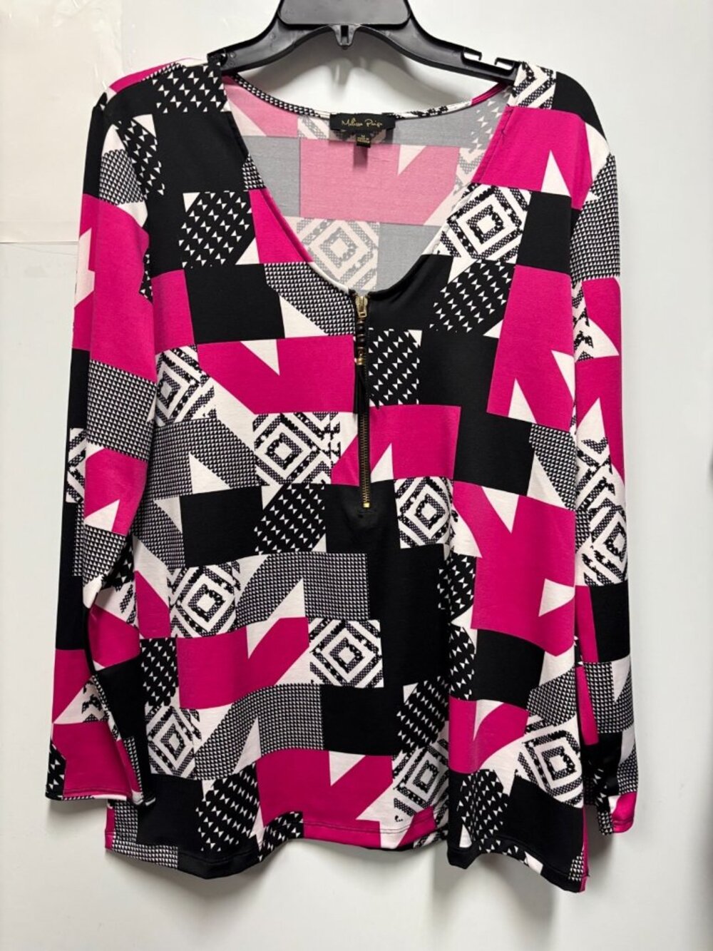 Melissa Page Top Medium Pink Black  Abstract Zipper Front